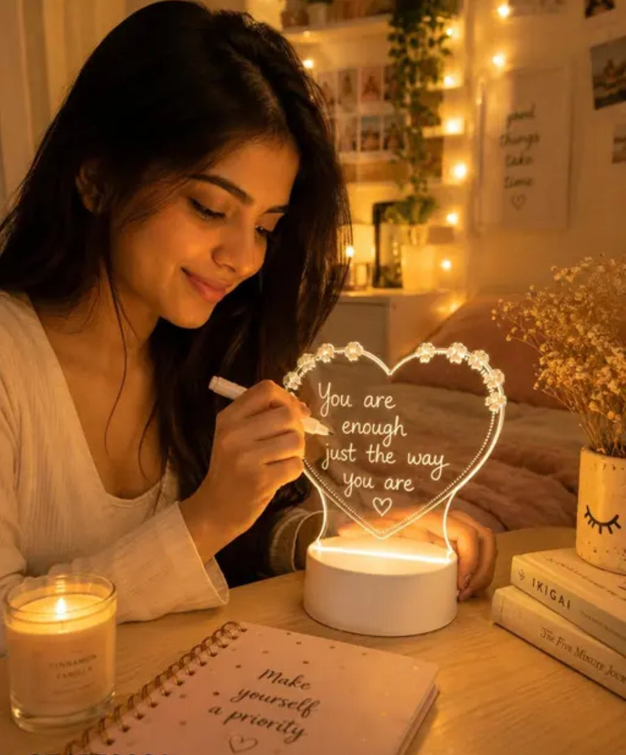 Acrylic LED Note Board Night Light with Marker Pen | Rewritable Message Lamp