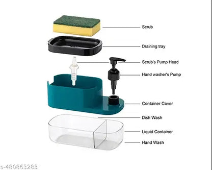 3 in 1 Soap Dispenser for Kitchen Dishwasher Liquid Dispenser Pump with Sponge Kitchen Cleaner
